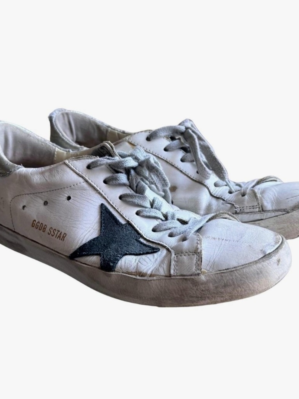 Golden Goose White Leather Superstar Sneakers with Suede Green Star 10 US Women